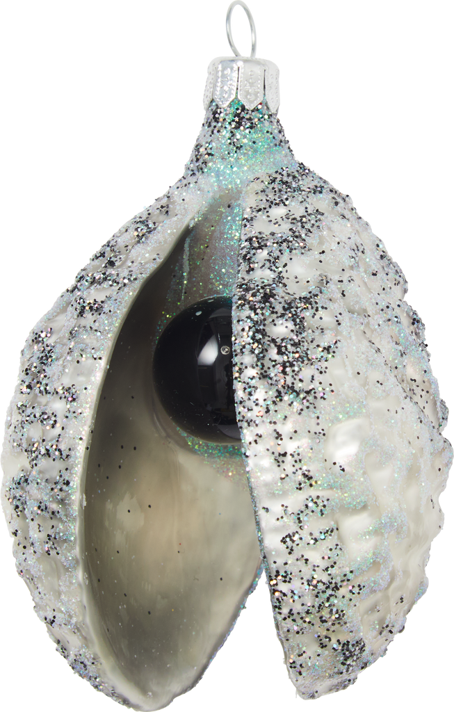 Silver Clam with Pearl Glass Ornament Choosing Keeping