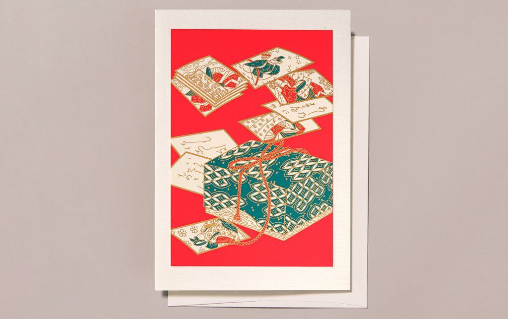 Silk-screen Printed Japanese Christmas Greeting Card, Box And Pictures 