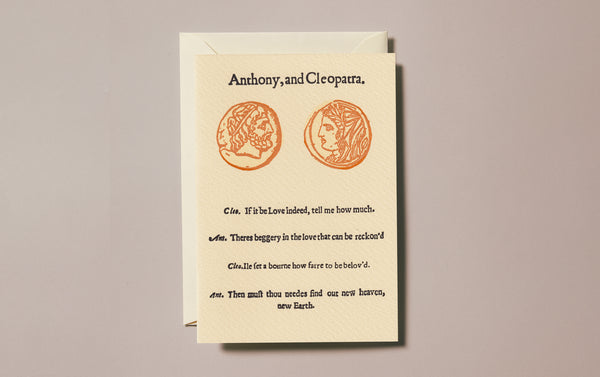 Shakespeare's First Folio Letterpress Greeting Card, Antony and Cleopatra