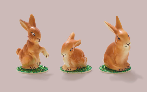 Traditional Papier-mâché Golden Bunny Figurines