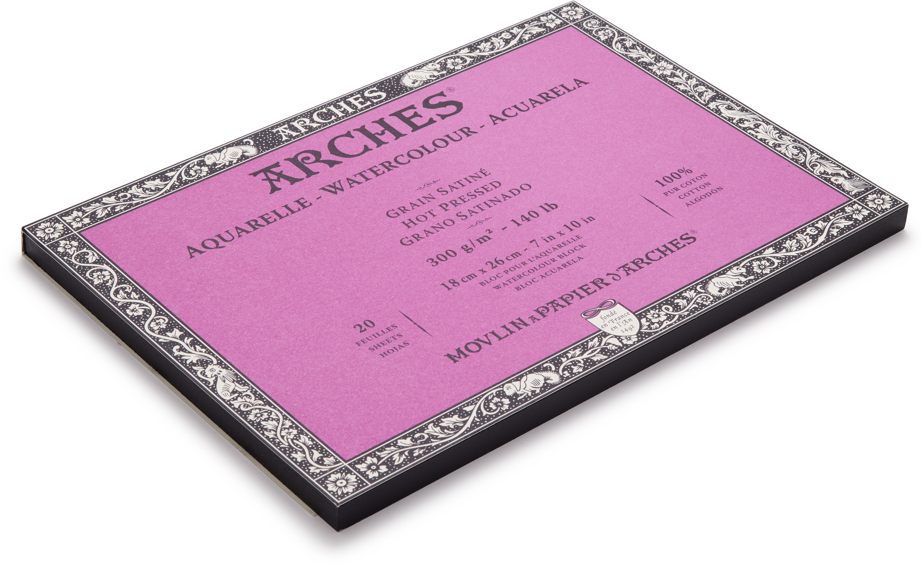 Bloc Aquarelle Arches 20 Feuilles 26x36 Cm – 300g/m² Grain Satiné Blanc Naturel Collé 4 Côtés
