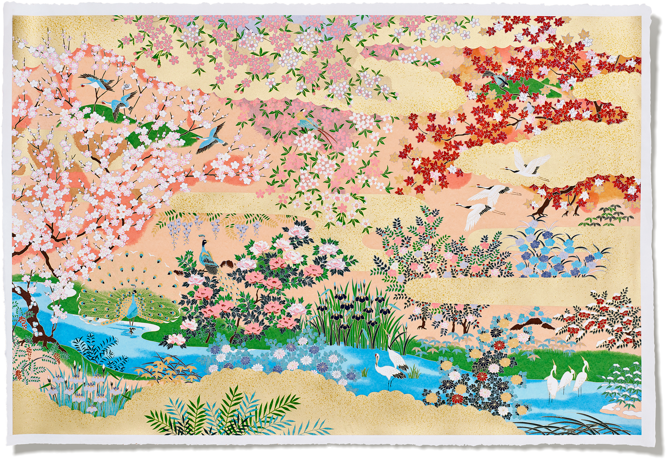 kiyomiページ Full-panel Chiyogami Silk Screen Print, Green Peacock – Choosing