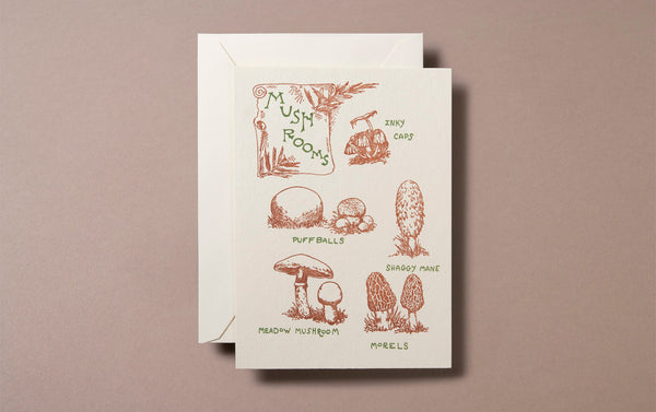 Letterpress Nature Mushrooms Greeting Card