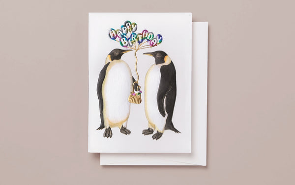 Happy Birthday Emperor Penguins Engraved Greeting Card