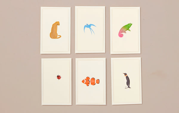 Set of 6 Embossed Fauna Mini Cards, No.1