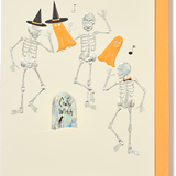 Engraved Halloween Dancing Skeletons Greeting Card