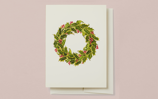 Engraved Christmas Holly Wreath Greeting Card