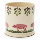 Spongeware Large Ceramic Pen Pot, Pink Pig