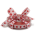 Wired Red Woven Heart Ribbon, 20m roll