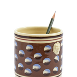 Brown Mochaware Ceramic Pen Pot, 'Cat Eye'
