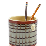 Duck Egg & Black Mochaware Ceramic Pen Pot, 'Comb'