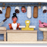 Wooden Miniature Matchbox Diorama, Butchers