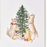 Engraved Cats with Christmas Tree Greeting Card