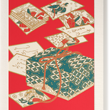 Silk-Screen Printed Japanese Christmas Greeting Card, Box and Pictures