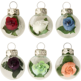 Set of 6 Glass Ball with Rose Inside Christmas Ornament