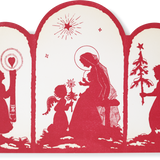 Vintage Christmas Greeting Card, Red Nativity