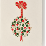 Mini Engraved Italian Christmas Card, Holly Bunch with Ribbon
