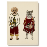 Embroidered Greeting Card, Christmas Cat and Dog