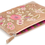 Silk Velvet Embroidered Pouch, Oyster Floral