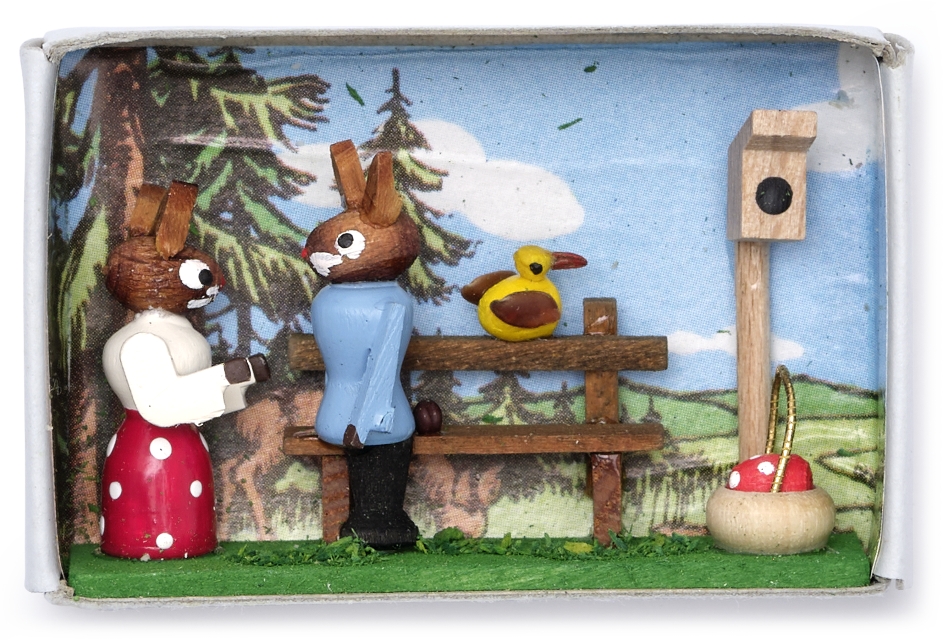 Wooden Miniature Matchbox Diorama, Rabbit Couple – Choosing Keeping