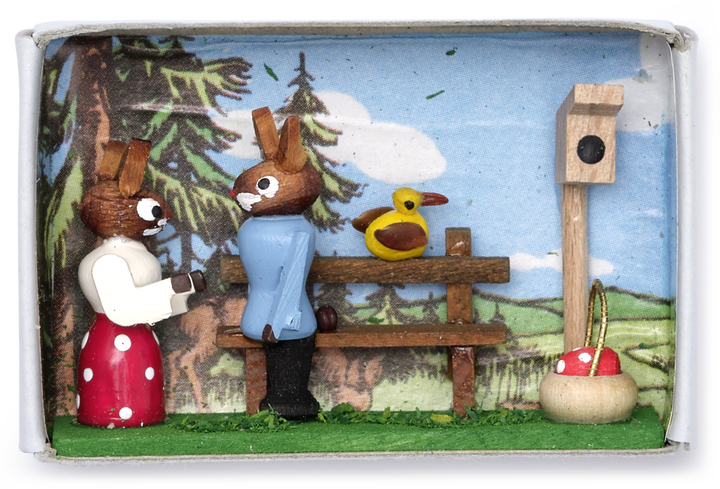 Wooden Miniature Matchbox Diorama, Rabbit Couple – Choosing Keeping