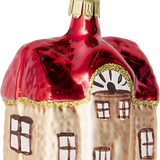 Gold House with Red Roof Glass Ornament