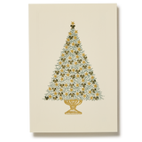 Fir Tree with Stars and Bows Gold Engraved Greeting Card