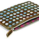Silk Velvet Embroidered Pouch, Dotted Lake