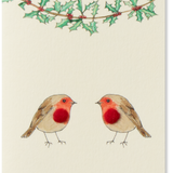 Sheep's Wool Embellished Mini Card, Christmas Robins with Holly Garland