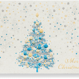 Blue and Gold Tree Glitter Christmas Greeting Card