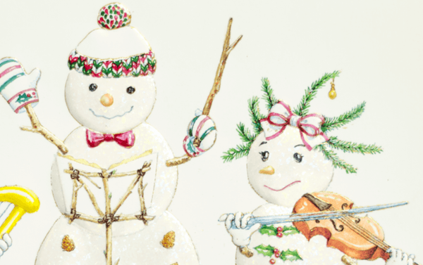 Engraved Christmas Musical Snow People Greeting Card