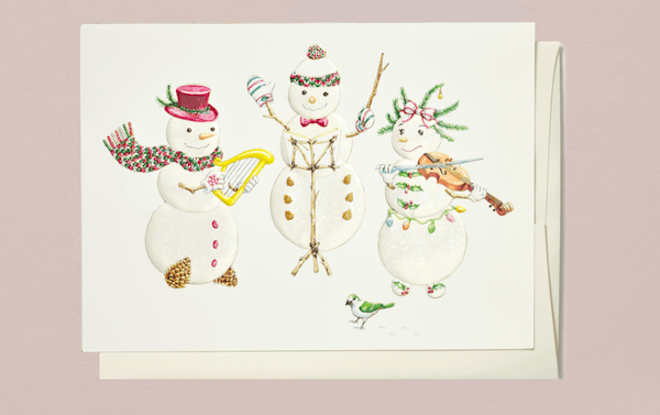 Engraved Christmas Musical Snow People Greeting Card