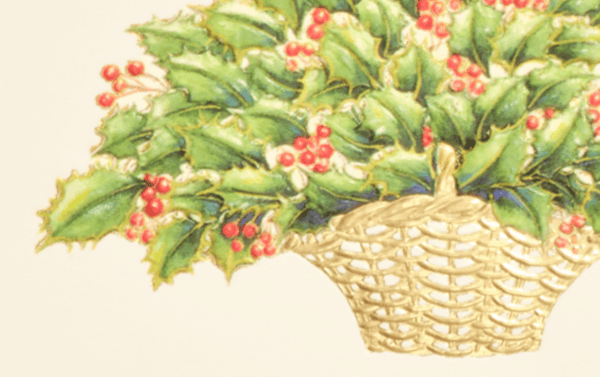 Engraved Basket of Holly Christmas Greeting Card