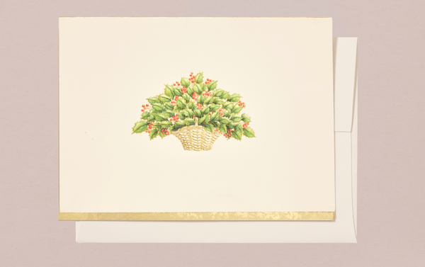 Engraved Basket of Holly Christmas Greeting Card