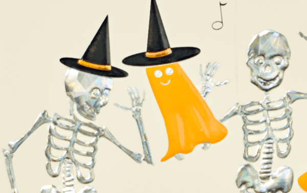 Engraved Halloween Dancing Skeletons Greeting Card