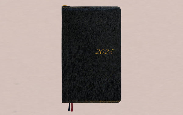 Black Leather 2025 Diary with Pencil