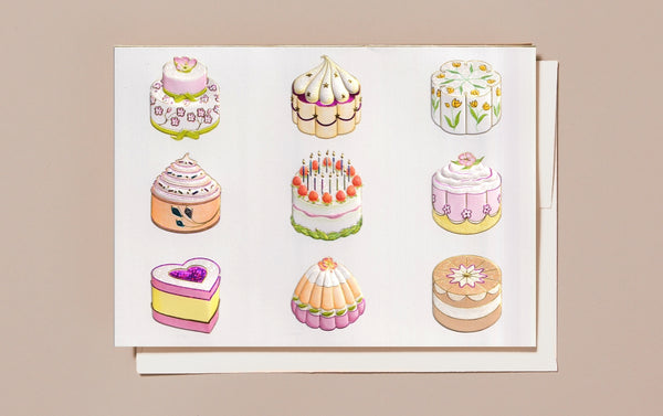 Embossed and Foiled Birthday Cakes Greeting Card