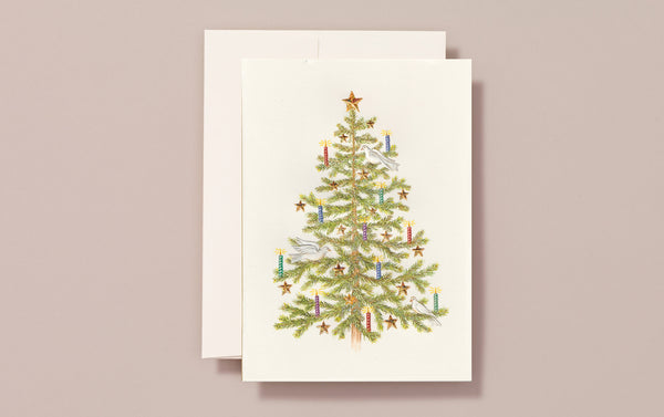 Engraved Christmas Tree Dove Candles Greeting Card