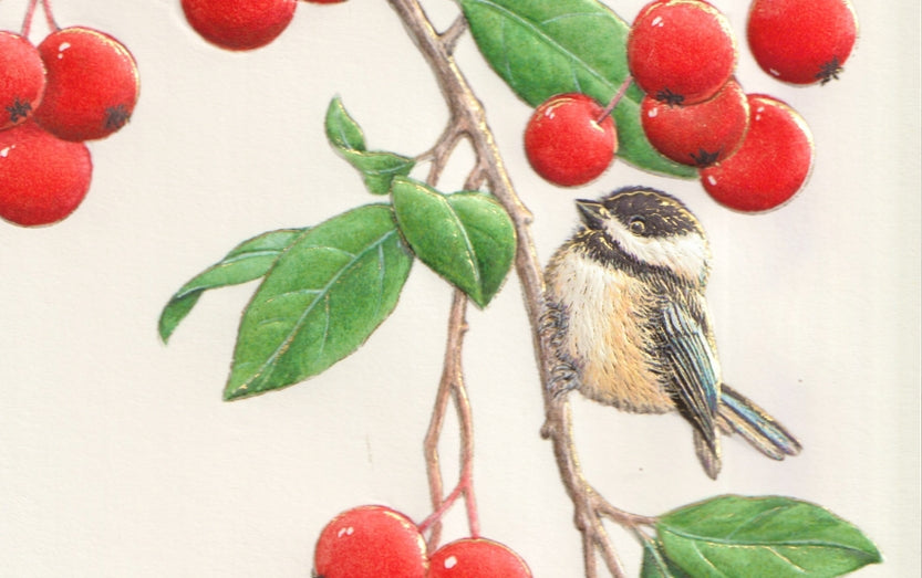 Engraved Christmas Birds and Berries Greeting Card