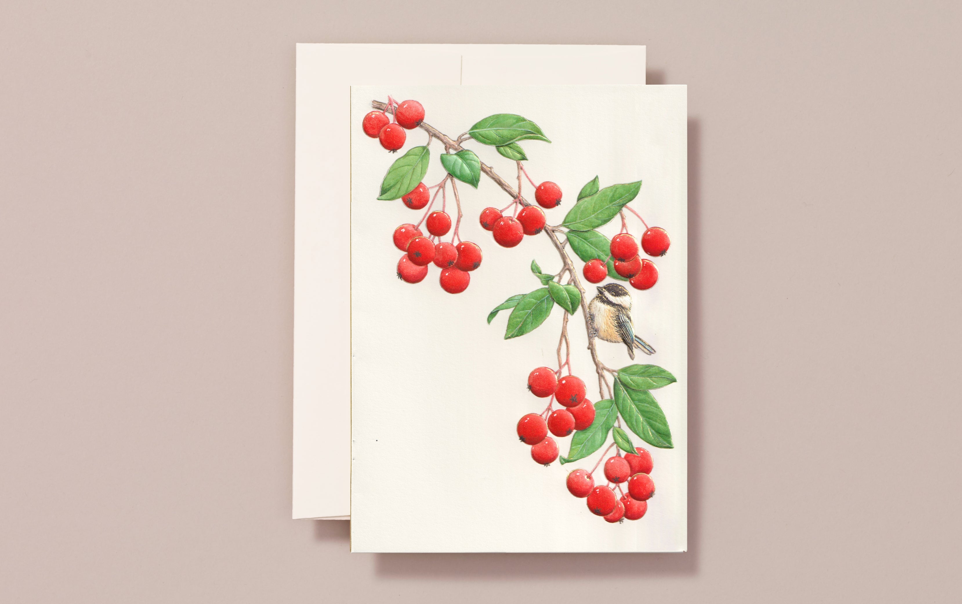 Engraved Christmas Birds and Berries Greeting Card