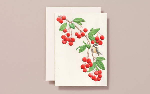 Engraved Christmas Birds and Berries Greeting Card