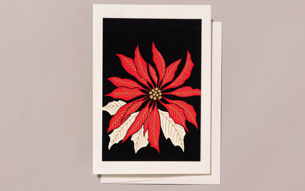 Silk-Screen Printed Japanese Christmas Greeting Card, Christmas Flower