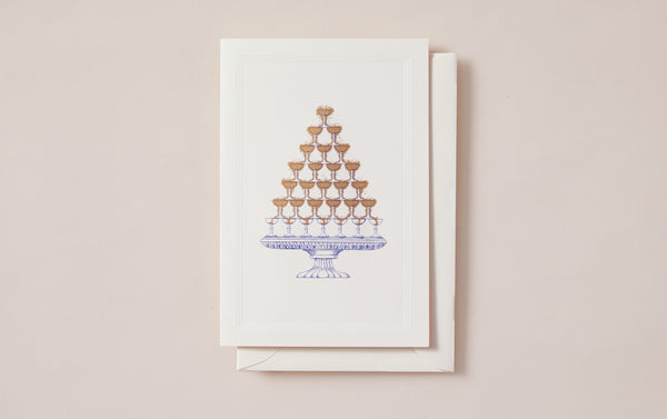 Champagne Fountain Gold Engraved Greeting Card