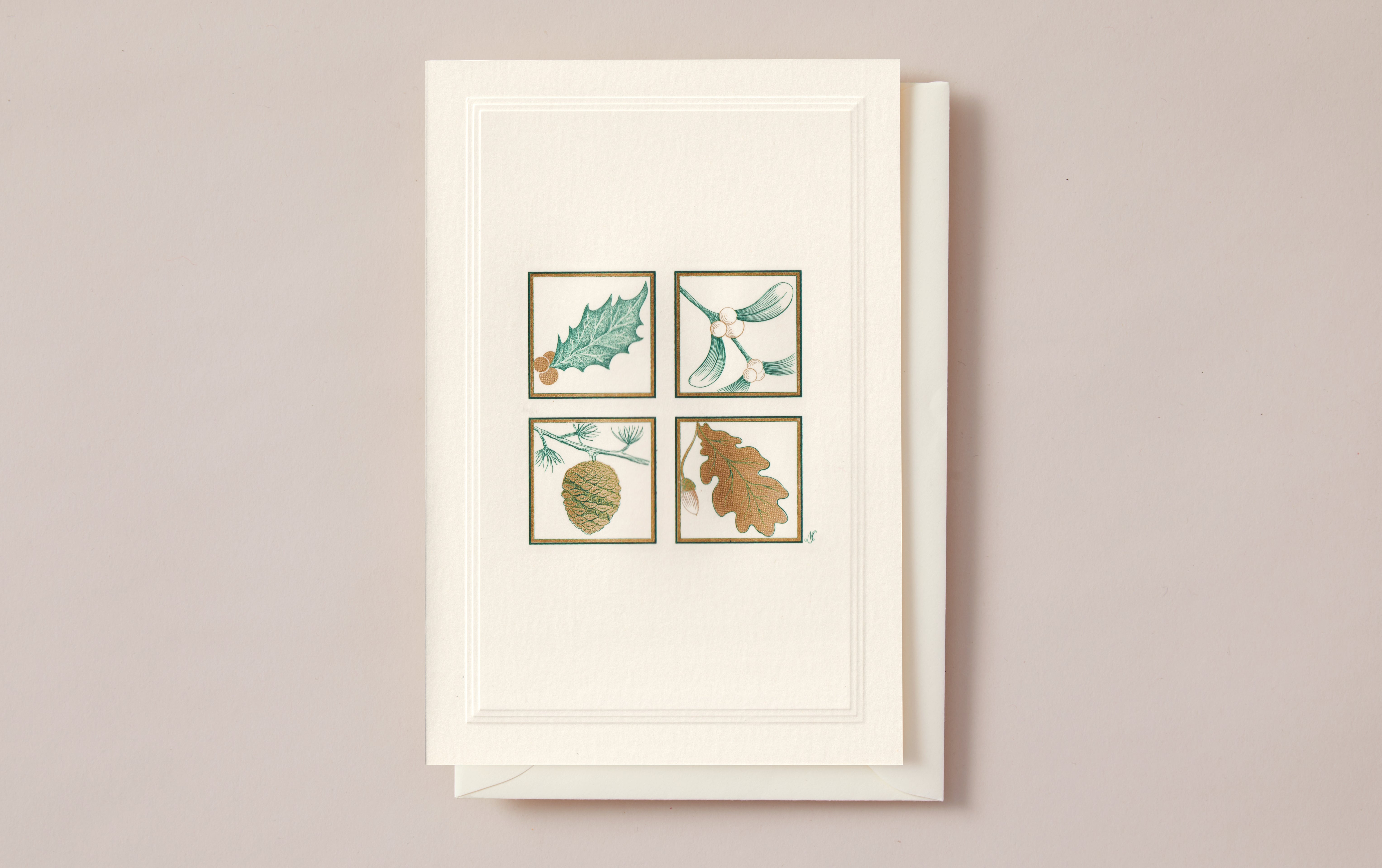 Mistletoe and Pine Icons Engraved Greeting Card