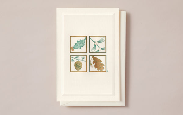 Mistletoe and Pine Icons Engraved Greeting Card