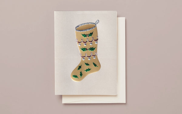 Engraved Holly Stocking Christmas Greeting Card