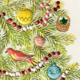 Engraved Christmas Tree, Birds and Snowflakes Greeting Card