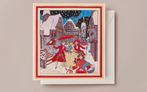 Luxury Vintage French 1920s Christmas Greeting Card, Red