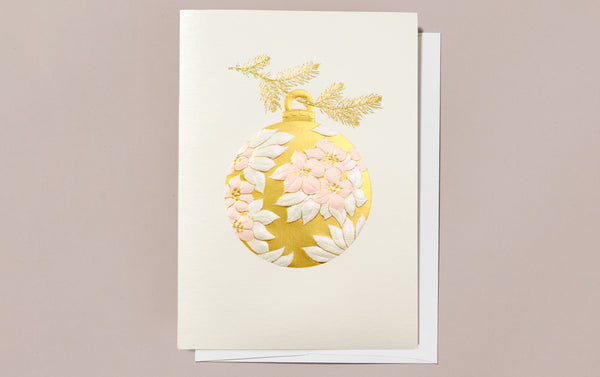 Engraved Christmas Poinsettia Ornament Greeting Card