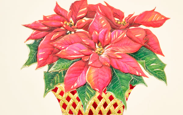 Engraved Christmas Poinsettia Basket Greeting Card